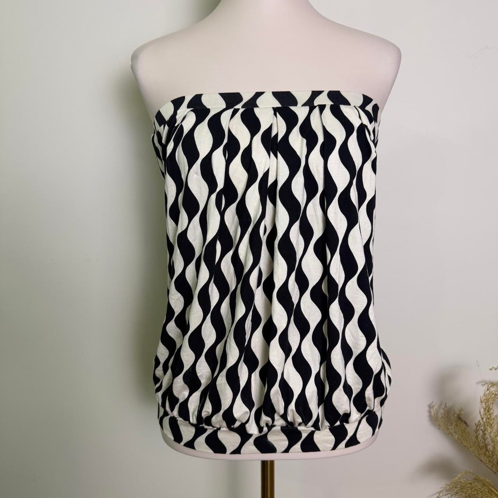 DJT Black & White Wavy Geo Strapless Tube Top - Size M